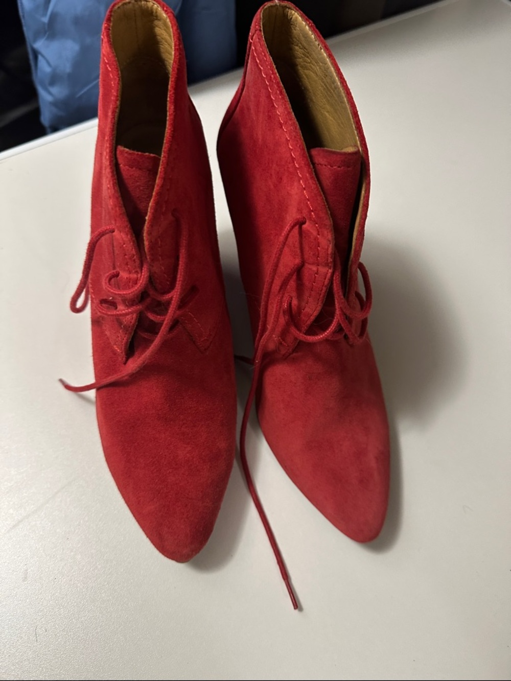 Zara Red Suede Pointed Lace-Up Ankle Booties